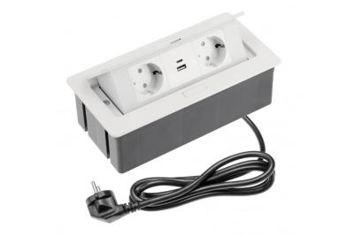 Indux Flip Medium Küchensteckdose mit Erdung in der Arbeitsplatte oder im Oberschrank, weiß, mit 2 Steckdosen und USB-A+C-Ladegeräten 1208957847