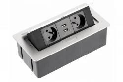 Indux Flip Medium Küchensteckdose Stift-Erdung Typ E, in Arbeitsplatte oder Oberschrank Aluminium mit 2 Steckdosen und 2 USB-Ladegeräten 1208957850
