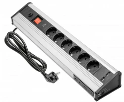 Indux Eck- und freistehend Steckdose Aluminium, Erdung Typ F, mit 6 Steckdosen und 6 USB 1208957851