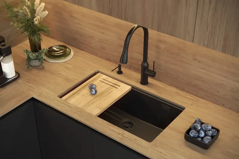 Quadri Newport II große und tiefe Granit-Spüle Schwarz 76x45, Unterbau und Oberflächen-Einbau 1208957855