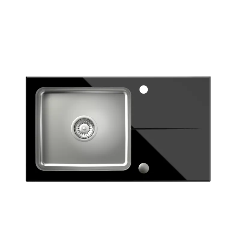 Quadri Glazz Spüle aus Edelstahl mit Abtropffläche aus schwarzem Glas 77x44, reversibel, Oberflächen-Einbau 1208957862