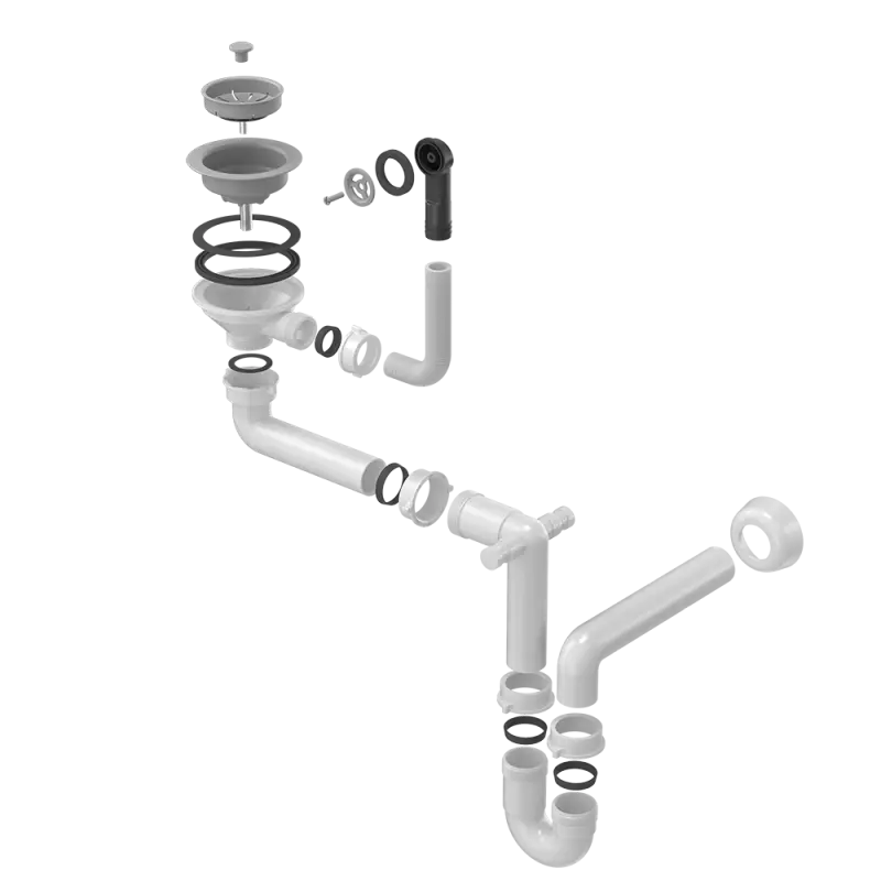 Quadri Ablaufgarnitur Grau mit Überlauf für Spülbecken mit 1 Spüle 1208957900