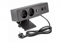Indux Desk Schreibtisch oder Tisch mattschwarz Steckdosenleiste Stift-Erdung Typ E, (2x) mit 1xUSB A, 1xUSB C, 1xRJ45 und 1xHDMI 1208957920