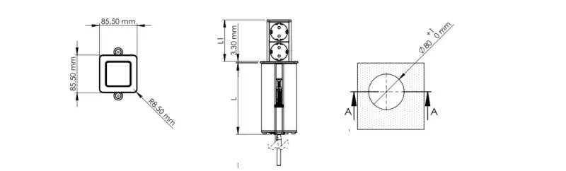 Indux Push ausziehbare weiße Steckdose Stift-Erdung Typ E, mit 1xUSB A und 1xUSB C mit Edelstahlabdeckung 1208957929