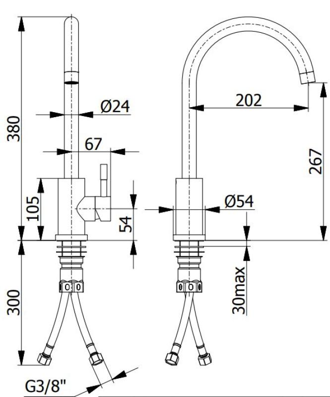 Ausmann Inox Round Küchenarmatur mit schwenkbarem Auslauf komplett Edelstahl 1208958308
