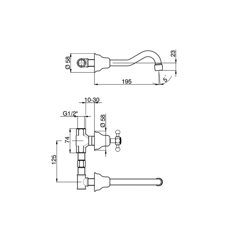 Huber Victorian 3-Loch-Waschtischbatterie Edelstahl VT0035102A