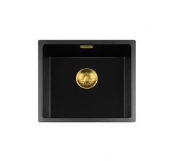 Lorreine Spülbecken Serie BQ 44x41cm Unterbau, Schwarz mit goldenem Stopfen 40BQ37-FU-GOLD