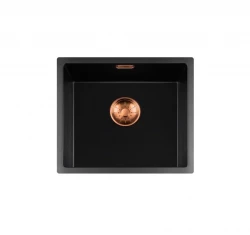Lorreine Spülbecken Serie BQ 44x41cm Unterbau, Schwarz mit Kupferstopfen 40BQ37-FU-COPPER