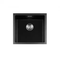 Lorreine Spülbecken Serie BQ 45x45cm aufliegende Montage, Schwarz mit Edelstahlstopfen 40BQ-T-INOX