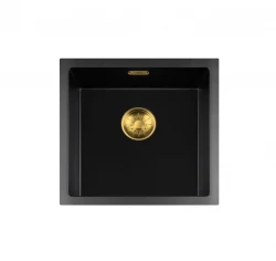 Lorreine Spülbecken Serie BQ 45x45cm aufliegende Montage, Schwarz mit goldenem Stopfen 40BQ-T-GOLD