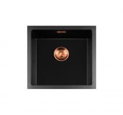 Lorreine Spülbecken Serie BQ 45x45cm aufliegende Montage, Schwarz mit Kupferstopfen 40BQ-T-COPPER