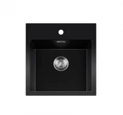 Lorreine BQ Serie 46x52cm aufliegende Montage, Schwarz mit Edelstahlstopfen 40BQ37TH-T-INOX