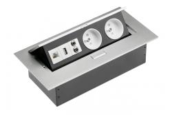 Desktop-Verlängerungskabel 2x Buchse mit Erdung, USB-Buchse, Audio (Bananenstecker), Buchse RJ45 (Ethernet), ohne Kabel, Aluminium 1208958664