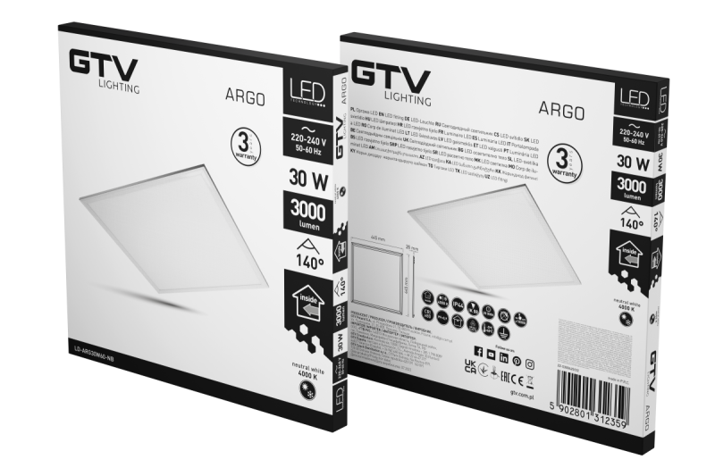 LED-Leuchte ARGO, 30W, 3000lm, AC220-240V, 50/60 Hz, PF> 0,9, Ra≥80, IP44, IK08,140 °, 4000K 1208962626