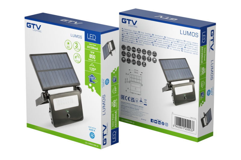 Solar-LED-Flutlicht LUMOS, mit Bewegungssensor, 10W, 850lm, 6400K, IP65, 120°, Solarpanel, 3y 1208962938