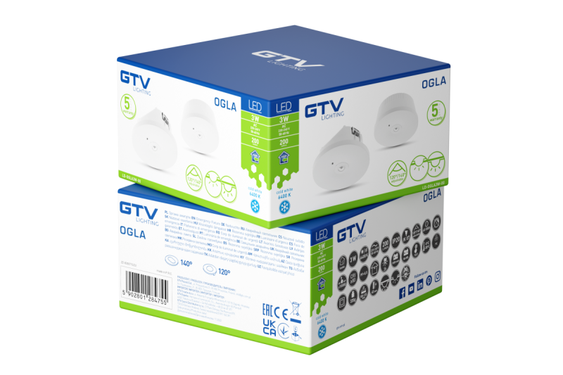 Notbeleuchtung Leuchte OGLA LED, 3W, 200lm, AC220-240V, 50-60Hz, IP20, 6400K, 3H, Einzelaufgabe, TEST-Taste 1208963016