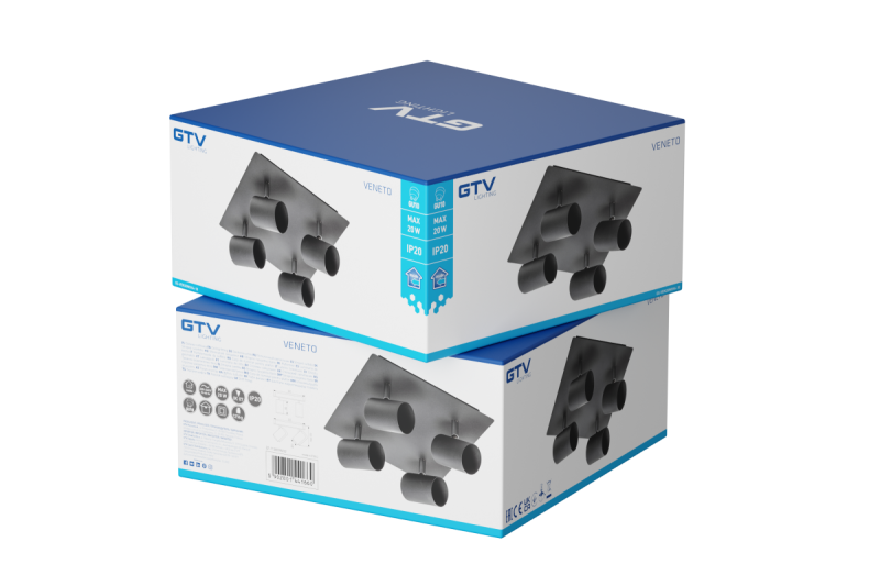 Decor Deckenleuchte VENETO IP20 max. 20W 4 x GU10 rund/quadratisch schwarz 1208964046