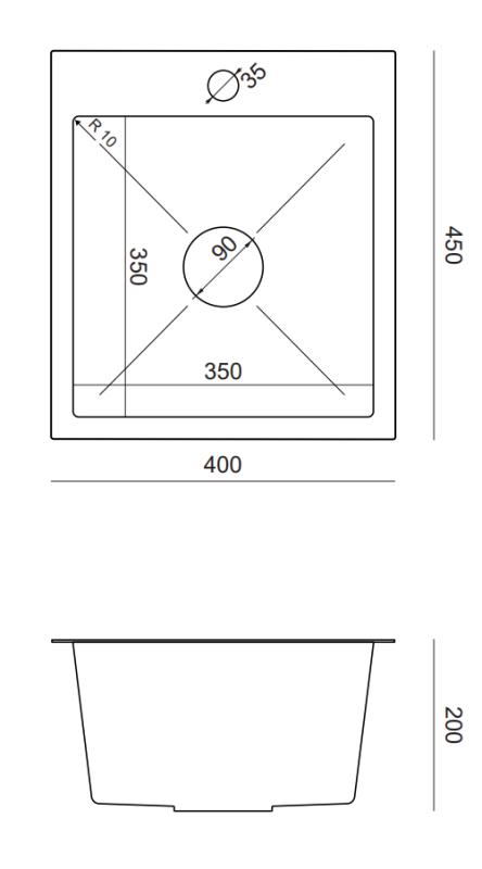 Quadri Dixton 40 Set schwarze Edelstahlspüle mit Nano-Pvd 400x450 mm mit Hahnloch, aufliegend und Quadri Bristol Küchenarmatur