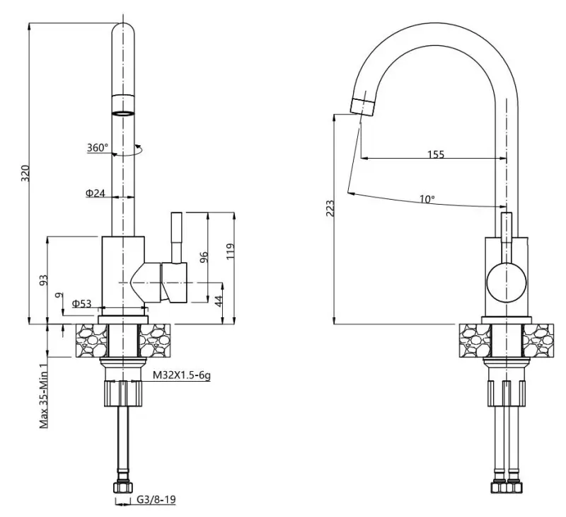 Quadri Dixton 50 Set Edelstahlspüle 500x450 mm mit Hahnloch, aufliegend und Coventry Küchenarmatur aus Edelstahl