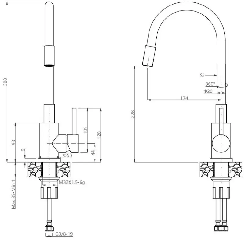 Quadri Dixton 50 Set schwarze Nano PVD-Edelstahlspüle 500x450 mm mit Hahnloch, aufliegend und schwarze Küchenarmatur Bristol