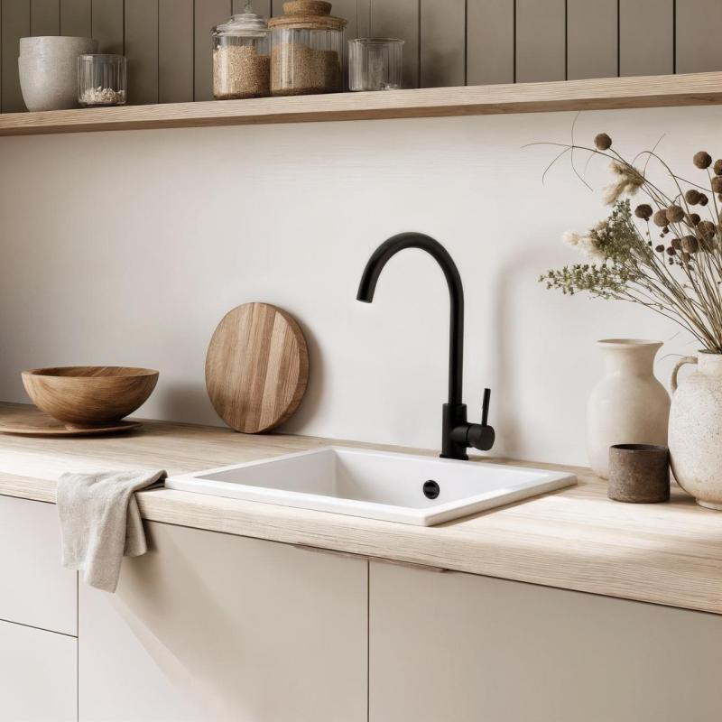 GraniteMy Universal-Granitspüle 34x40 cm, Weiß, Aufliegend, flächenbündig und Unterbau, mit Edelstahlstopfen 1208967107