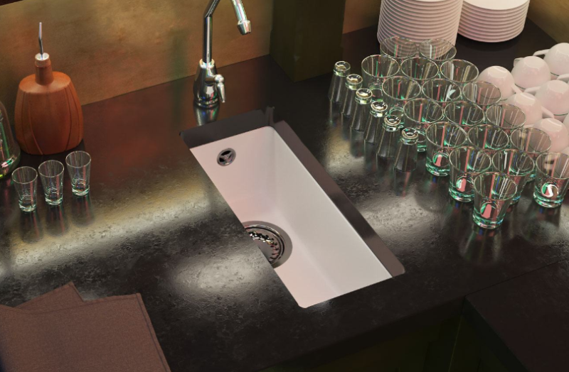 GraniteMy Universal Granit -Spülbecken 17x40 cm, Weiß, Aufliegend, flächenbündig und Unterbau, mit schwarzem Stecker 1208967136