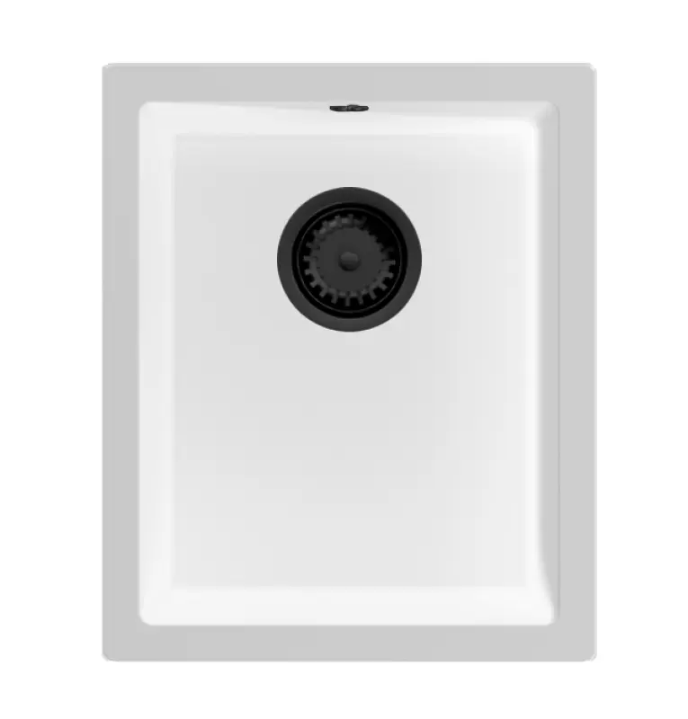 GraniteMy Universal Granitspüle 34x40 cm, Weiß, Aufliegend, flächenbündig und Unterbau, mit schwarzem Stecker 1208967147