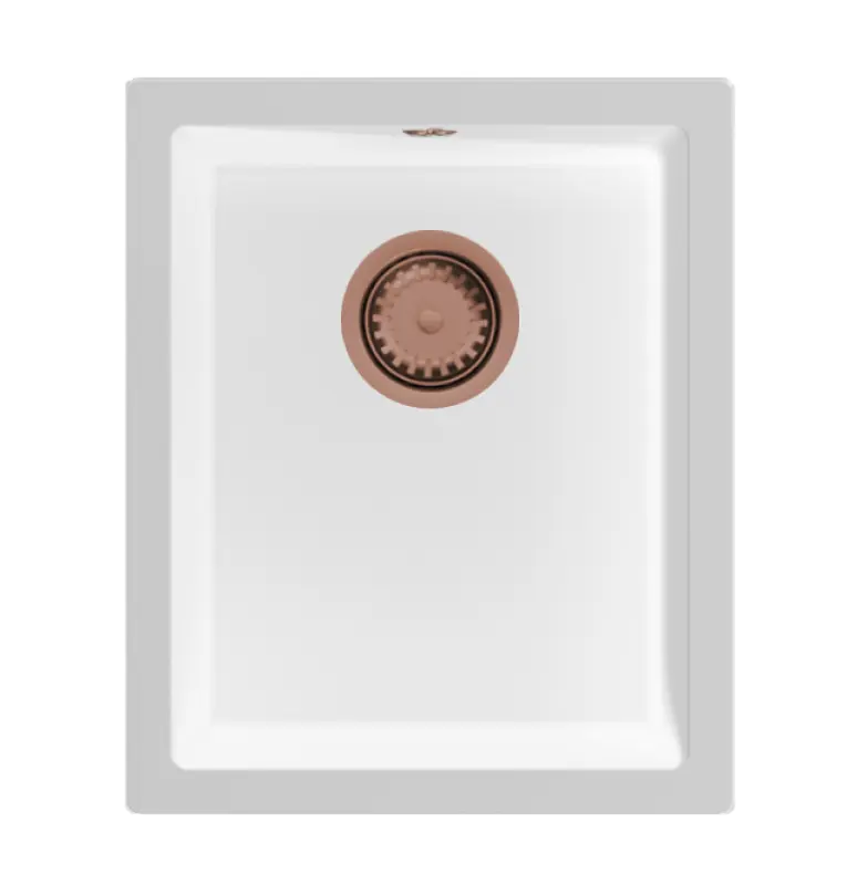 GraniteMy Universal Granit-Spülbecken 34x40 cm, Weiß, Aufliegend, flächenbündig und Unterbau, mit Kupferstecker 1208967148