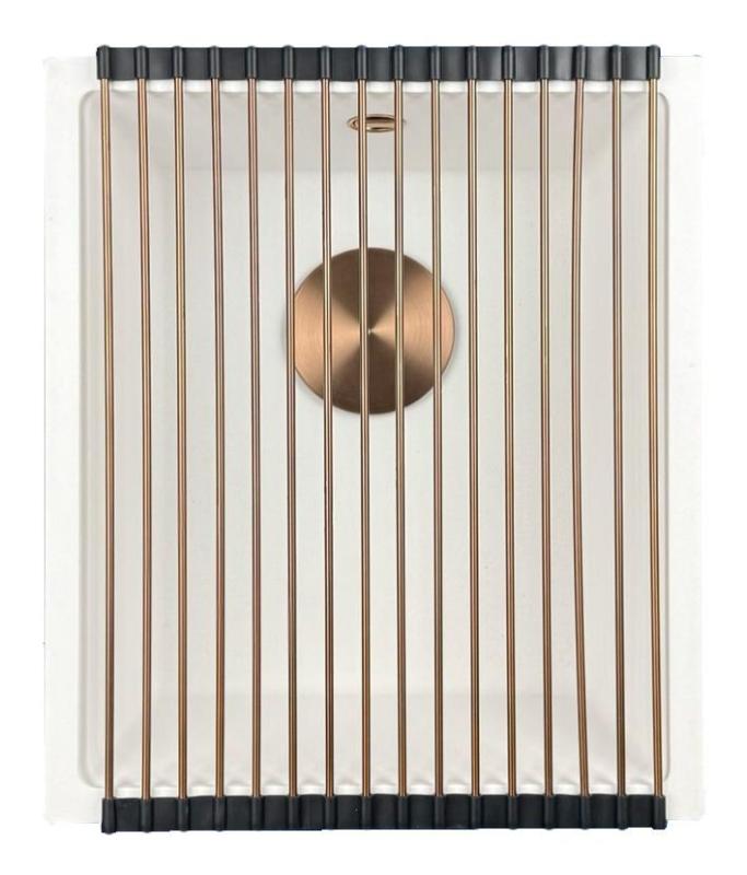 GraniteMy Universal Granit-Spülbecken 34x40 cm, Weiß, Aufliegend, flächenbündig und Unterbau, mit Kupferstecker 1208967148