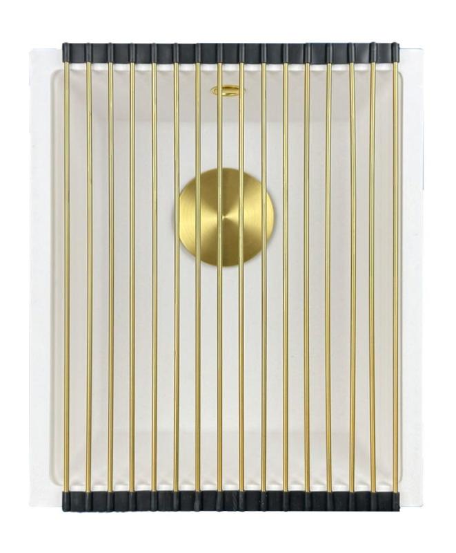 GraniteMy Universal Granit-Spülbecken 34x40 cm, Weiß, Aufliegend, flächenbündig und Unterbau, mit goldenem Stecker 1208967149