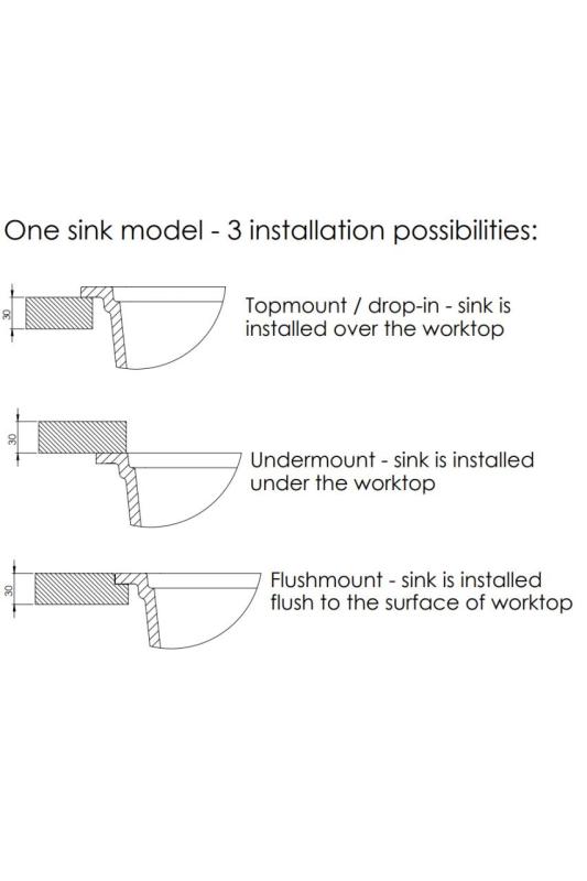 GraniteMy Universal Granit-Spülbecken 74x40 cm, Weiß, Aufliegend, flächenbündig und Unterbau, mit Kupferstecker 1208967162