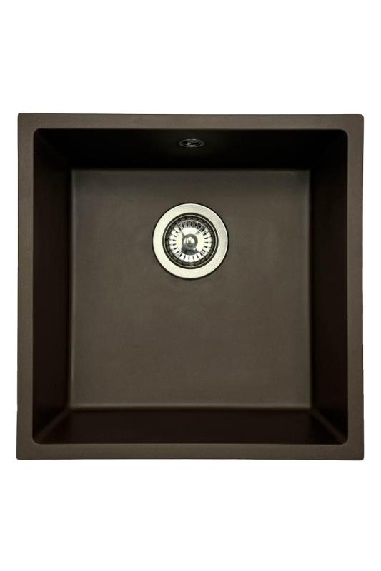 GraniteMy Universal Granit-Spülbecken 40x40 cm, Café, Aufliegend, flächenbündig und Unterbau, mit Edelstahlstecker 1208967212