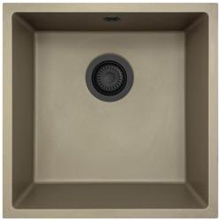 GraniteMy Universal Granit-Spülbecken 40x40 cm, Taupe,  Aufliegend, flächenbündig und Unterbau, mit schwarzem Stecker 1208967213