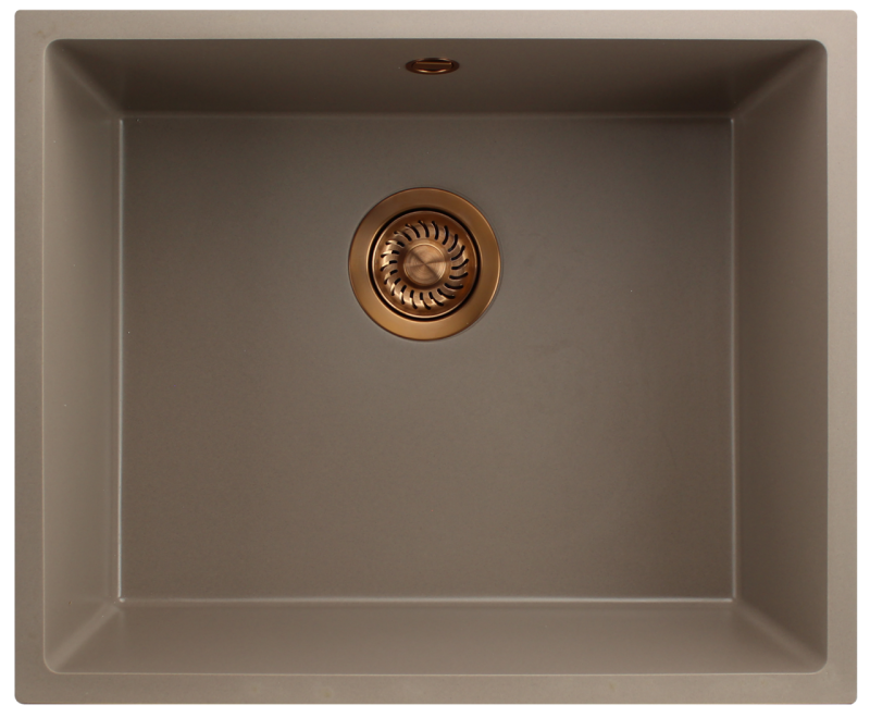 GraniteMy Universal Granit -Spülbecken 50x40 cm, Taupe, Aufliegend, flächenbündig und Unterbau, mit Kupferstecker 1208967225