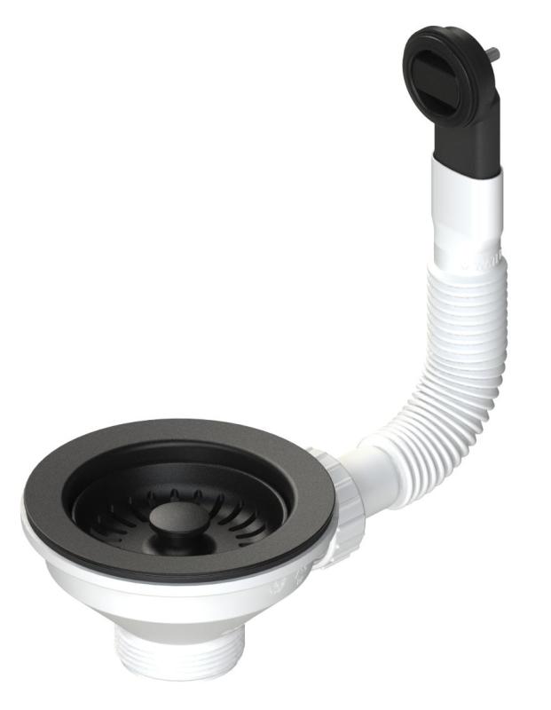 Granitemy Korb-Stopfen-Set, mattschwarz, Abflussset für Spülbecken, inkl. Überlauf, rund und rechteckig 1208967256