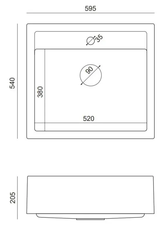 Quadri Bauernhaus Landhaus Einbau- oder Aufsatzspüle aus Granit, anthrazit, mit Edelstahl-Stopfen, 595x540mm, 1208967269