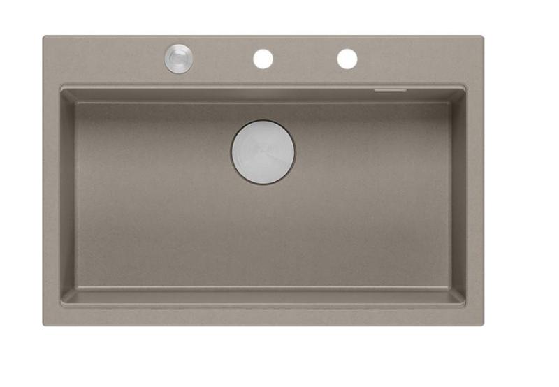 Quadri Hard Rock taupe Granit-Aufbauspüle groß 76x50cm inklusive Edelstahlstopfen und Zubehör 1208967270