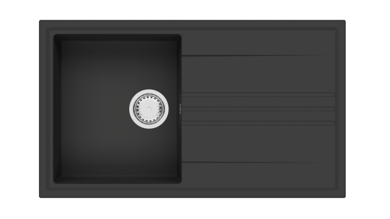GraniteMy Vesi Granit Aufbau schwarzes Spülbecken 86x50cm mit Abtropffläche umkehrbar mit Edelstahlstopfen 1208967279