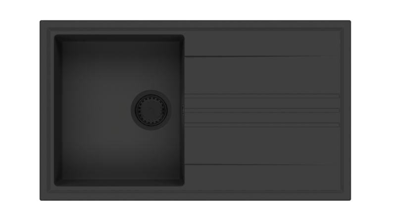 GraniteMy Vesi Granit Aufbau schwarzes Spülbecken 86x50cm mit Abtropffläche umkehrbar mit schwarzem Stopfen 1208967288