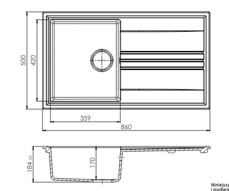 GraniteMy Vesi Granit Aufbau weißes Spülbecken 86x50cm mit Abtropffläche umkehrbar mit Edelstahlstopfen 1208967291