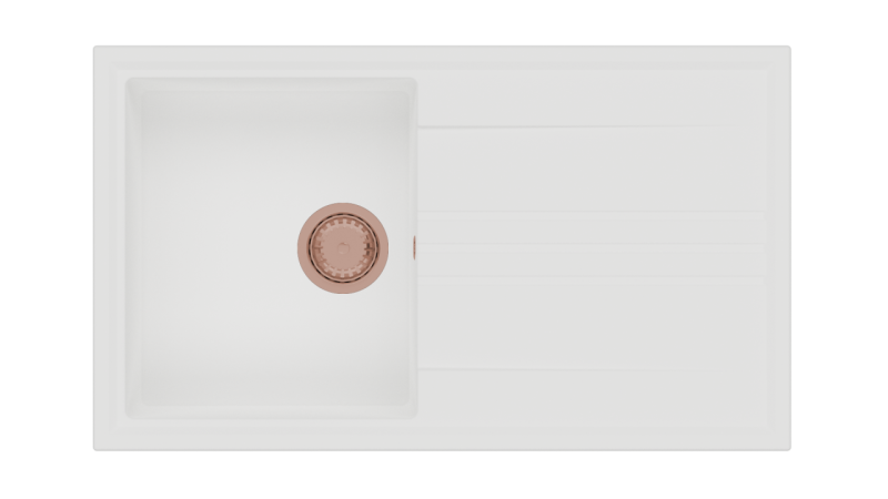 GraniteMy Vesi Granit-Aufbau weißes Spülbecken 86x50cm mit Abtropffläche umkehrbar mit Kupferstopfen 1208967294