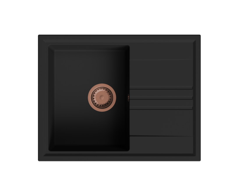 GraniteMy Vesi Granit Aufbau schwarzes Spülbecken 64x50cm mit Abtropffläche umkehrbar mit Kupferstopfen 1208967297