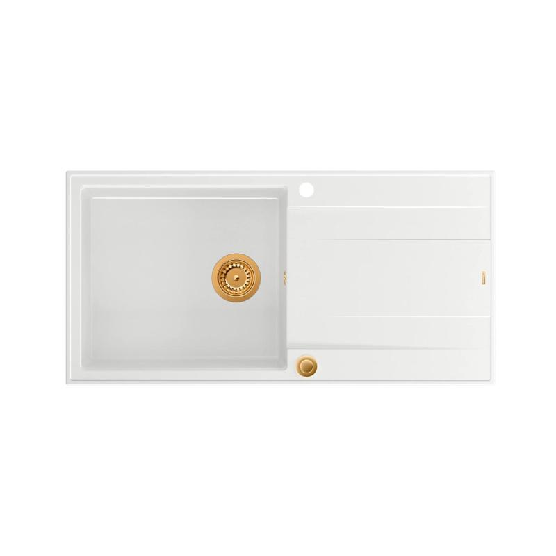 Quadri Luton weiße Granit-Einbauspüle mit Abtropffläche, reversibel 100x50cm mit Kupferstopfen 1208967318