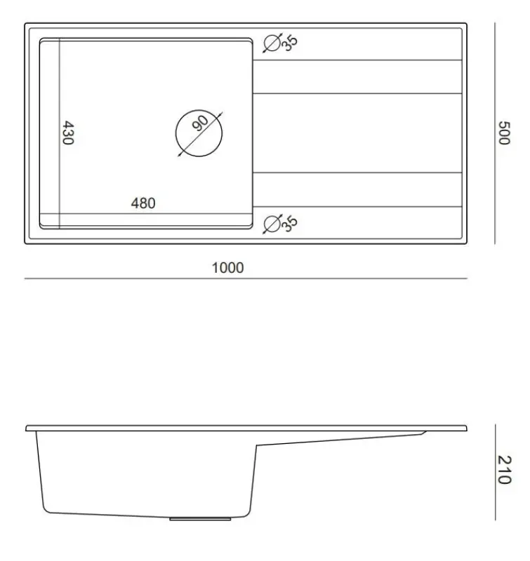 Quadri Luton weiße Granit-Einbauspüle mit Abtropffläche, reversibel 100x50cm mit Kupferstopfen 1208967318