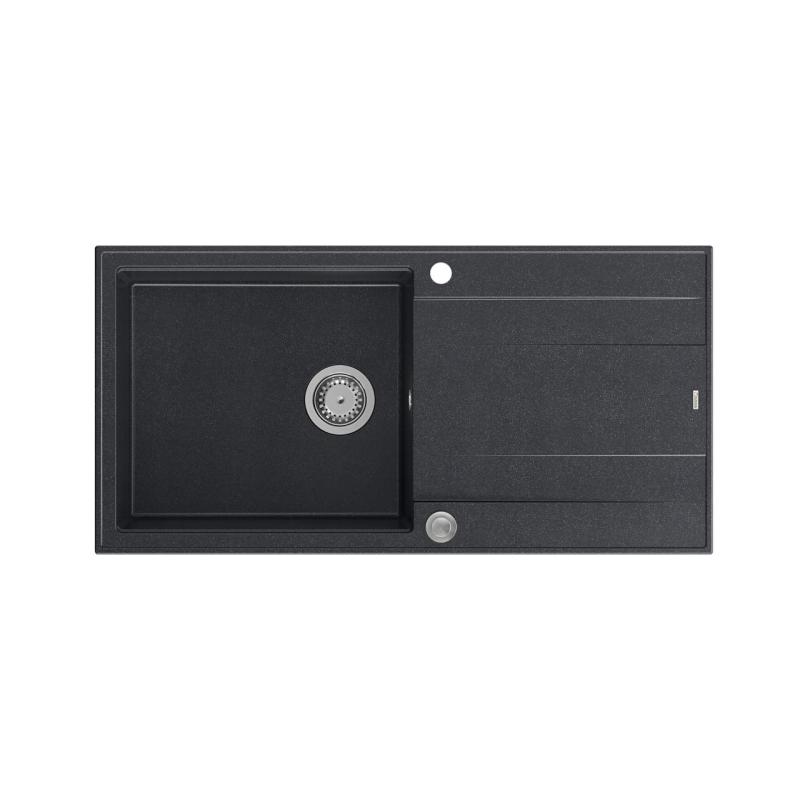 Quadri Luton anthrazit Granit Aufbauspüle mit Abtropffläche, umkehrbar 100x50cm mit Edelstahlstopfen 1208967320