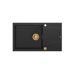 Quadri Luton schwarze Granit-Einbauspüle mit Abtropffläche, umkehrbar, 86x50cm mit goldenem Stopfen 1208967327