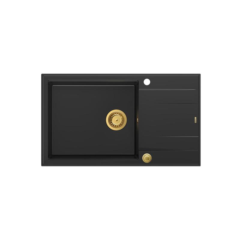 Quadri Luton schwarze Granit-Einbauspüle mit Abtropffläche, umkehrbar, 86x50cm mit goldenem Stopfen 1208967327