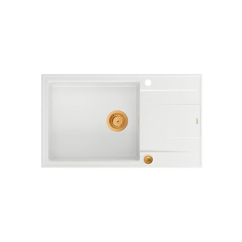Quadri Luton weiße Granit-Einbau-Spüle mit Abtropffläche, umkehrbar, 86x50cm, mit Kupferstopfen 1208967328