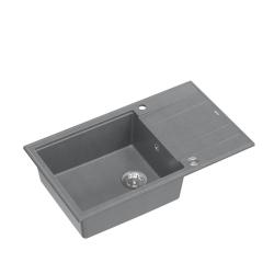 Quadri Luton grauer Granit-Großaufbauspülbecken mit Abtropffläche, umkehrbar 86x50cm mit Edelstahlstopfen 1208967330