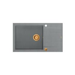 Quadri Luton graues Granit-Einbauspülbecken groß mit Abtropffläche, umkehrbar, 86x50cm, mit Kupferstopfen 1208967331